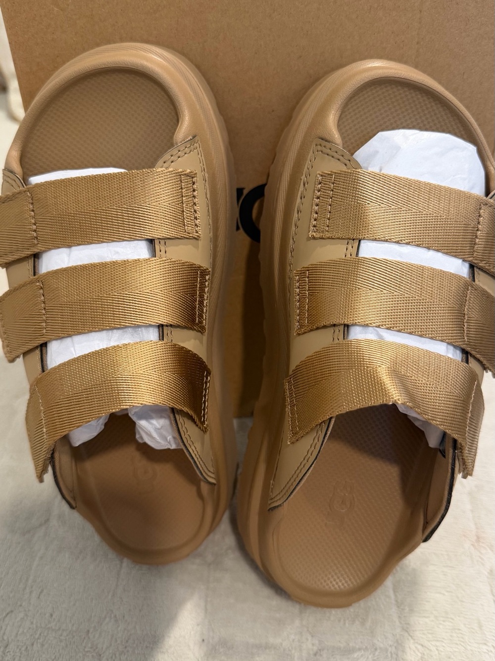 UGG women Tan Triple-Strap Hook-and-Loop Sandals